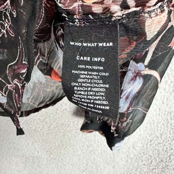 Who What Wear Button Up Top Women Small Black Floral‎ Sheer Oversized Boho Art - Picture 7 of 8